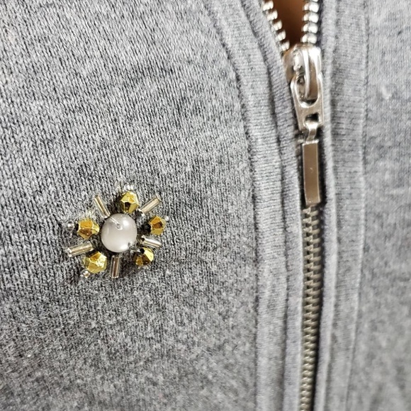 Grey Hooded Zip-up Sweatshirt Gold Bead Detail - Picture 3 of 4